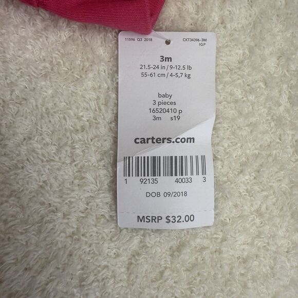 Carter's Baby Girls 3-Piece Outfit Set Size 3 Months Unicorn Pink NWT W/hoodie - Picture 3 of 10